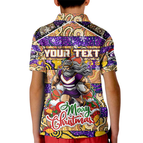 Custom Storm Rugby Merry Christmas Kid Polo Shirt Indigenous Australian Art