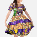 Custom Storm Rugby Merry Christmas Kid Short Sleeve Dress Indigenous Australian Art