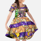 Custom Storm Rugby Merry Christmas Kid Short Sleeve Dress Indigenous Australian Art