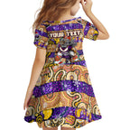Custom Storm Rugby Merry Christmas Kid Short Sleeve Dress Indigenous Australian Art