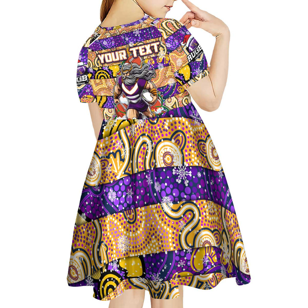 Custom Storm Rugby Merry Christmas Kid Short Sleeve Dress Indigenous Australian Art
