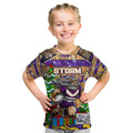 Custom Storm Rugby Merry Christmas Kid T Shirt Indigenous Australian Art