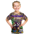 Custom Storm Rugby Merry Christmas Kid T Shirt Indigenous Australian Art
