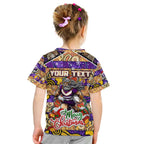 Custom Storm Rugby Merry Christmas Kid T Shirt Indigenous Australian Art