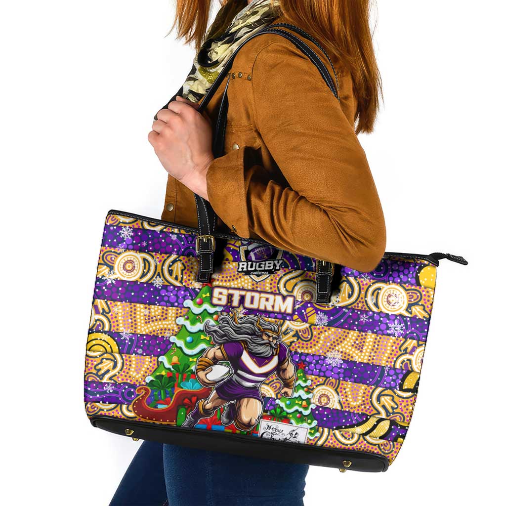 Storm Rugby Merry Christmas Leather Tote Bag Indigenous Australian Art