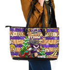 Storm Rugby Merry Christmas Leather Tote Bag Indigenous Australian Art