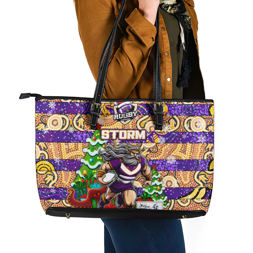 Storm Rugby Merry Christmas Leather Tote Bag Indigenous Australian Art