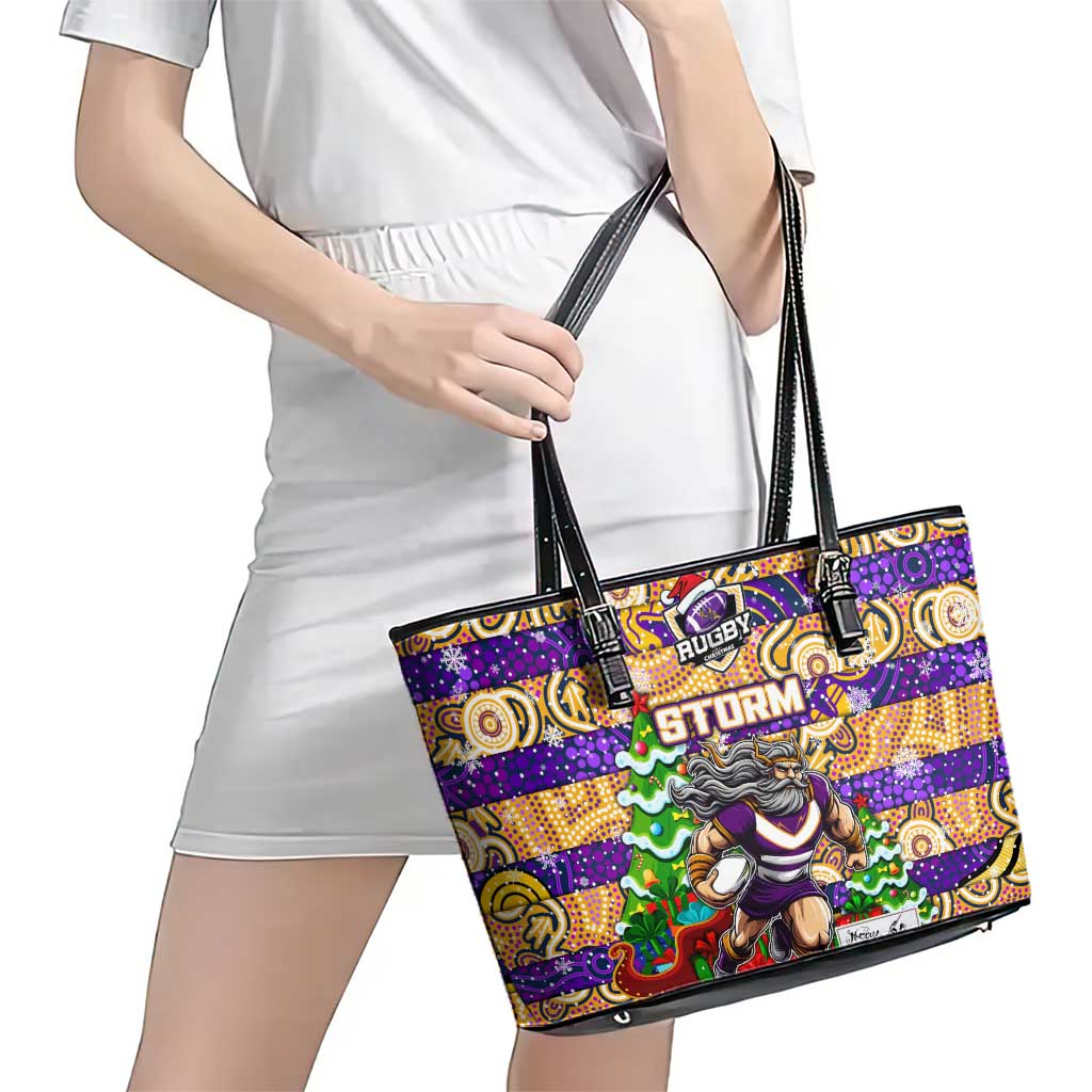 Storm Rugby Merry Christmas Leather Tote Bag Indigenous Australian Art