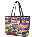 Storm Rugby Merry Christmas Leather Tote Bag Indigenous Australian Art