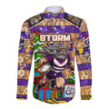 Custom Storm Rugby Merry Christmas Long Sleeve Button Shirt Indigenous Australian Art