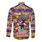 Custom Storm Rugby Merry Christmas Long Sleeve Button Shirt Indigenous Australian Art