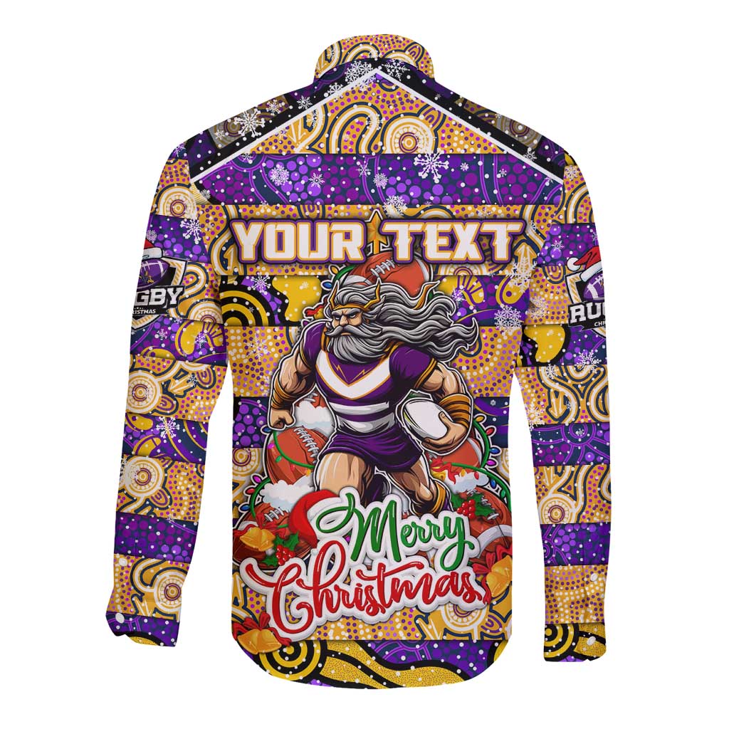 Custom Storm Rugby Merry Christmas Long Sleeve Button Shirt Indigenous Australian Art