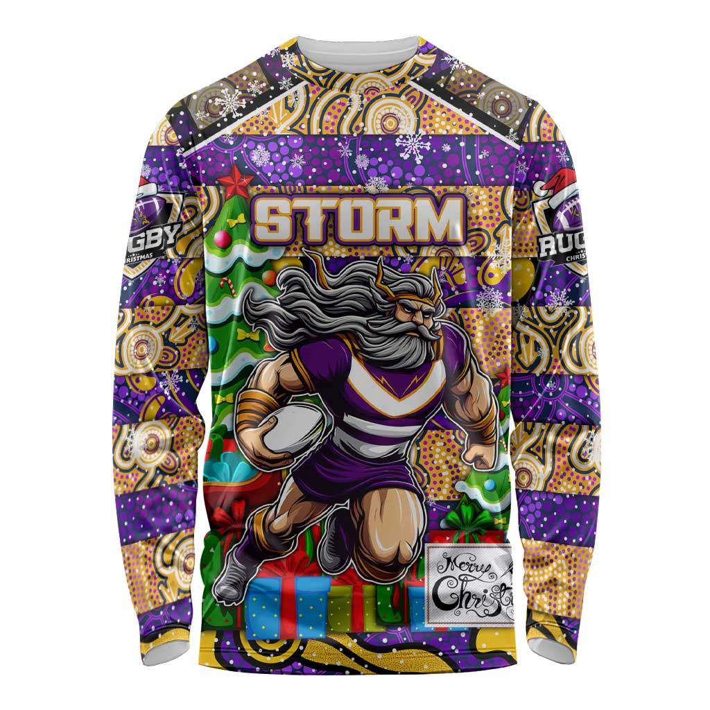 Custom Storm Rugby Merry Christmas Long Sleeve Shirt Indigenous Australian Art