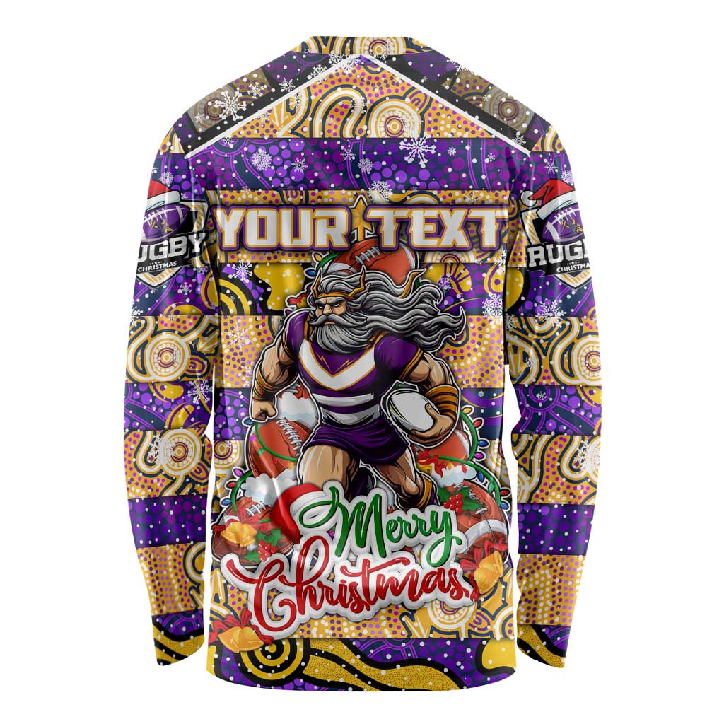 Custom Storm Rugby Merry Christmas Long Sleeve Shirt Indigenous Australian Art