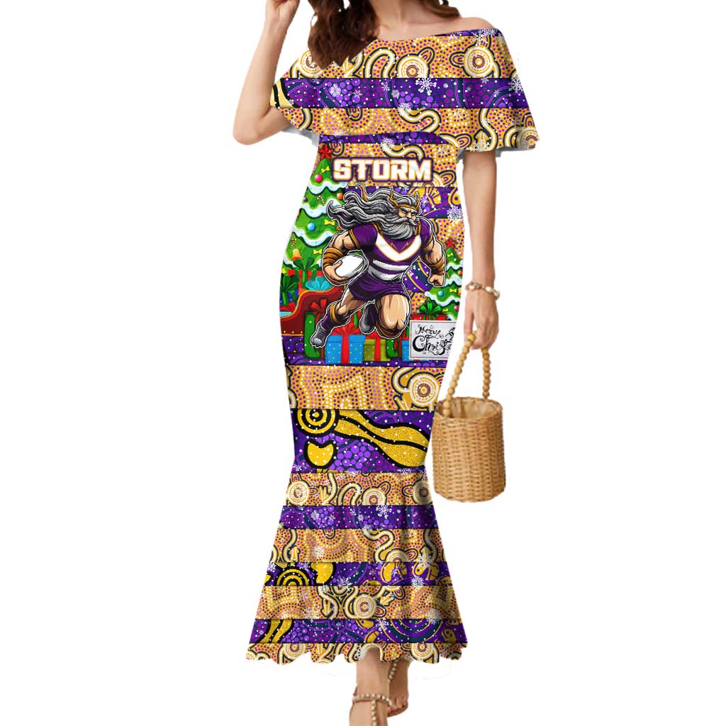 Custom Storm Rugby Merry Christmas Mermaid Dress Indigenous Australian Art
