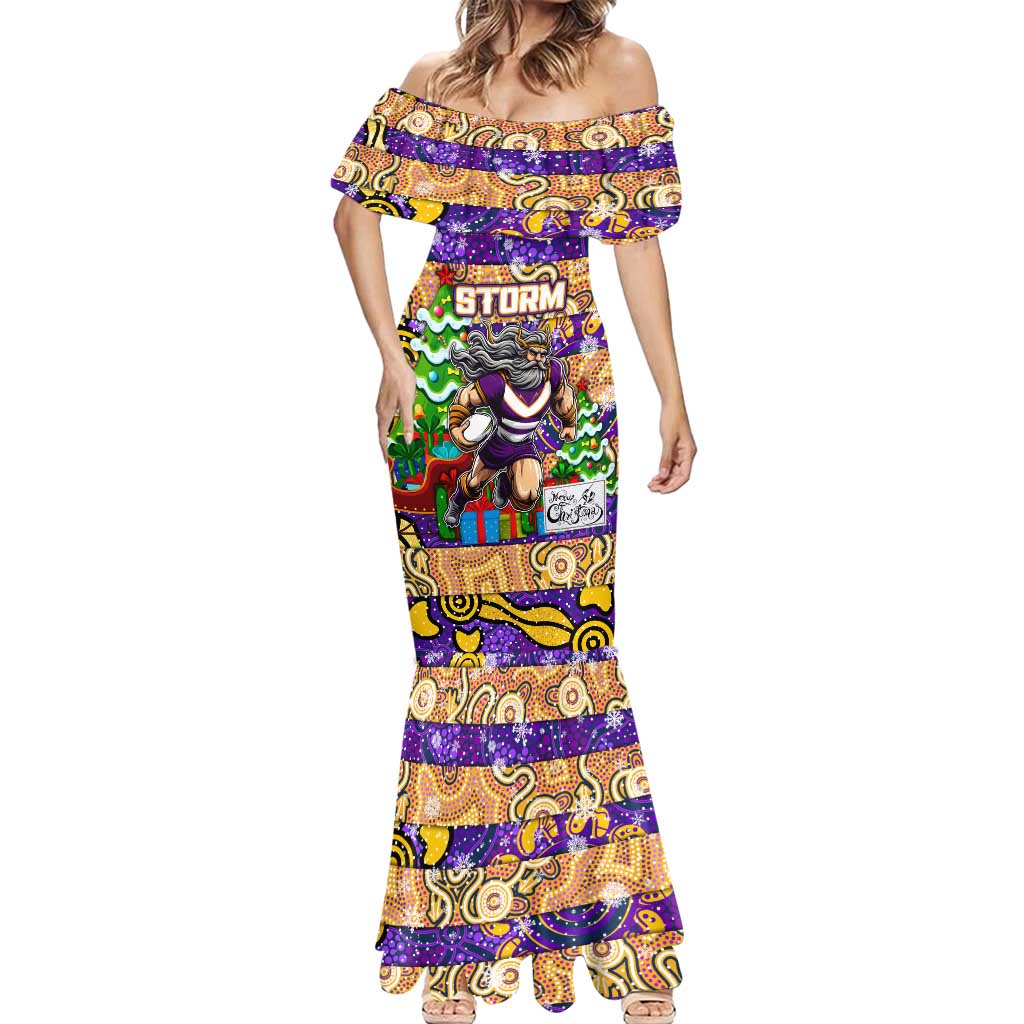 Custom Storm Rugby Merry Christmas Mermaid Dress Indigenous Australian Art