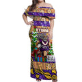 Custom Storm Rugby Merry Christmas Off Shoulder Maxi Dress Indigenous Australian Art