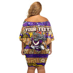 Custom Storm Rugby Merry Christmas Off Shoulder Short Dress Indigenous Australian Art