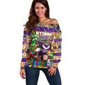 Custom Storm Rugby Merry Christmas Off Shoulder Sweater Indigenous Australian Art