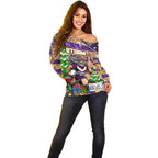 Custom Storm Rugby Merry Christmas Off Shoulder Sweater Indigenous Australian Art