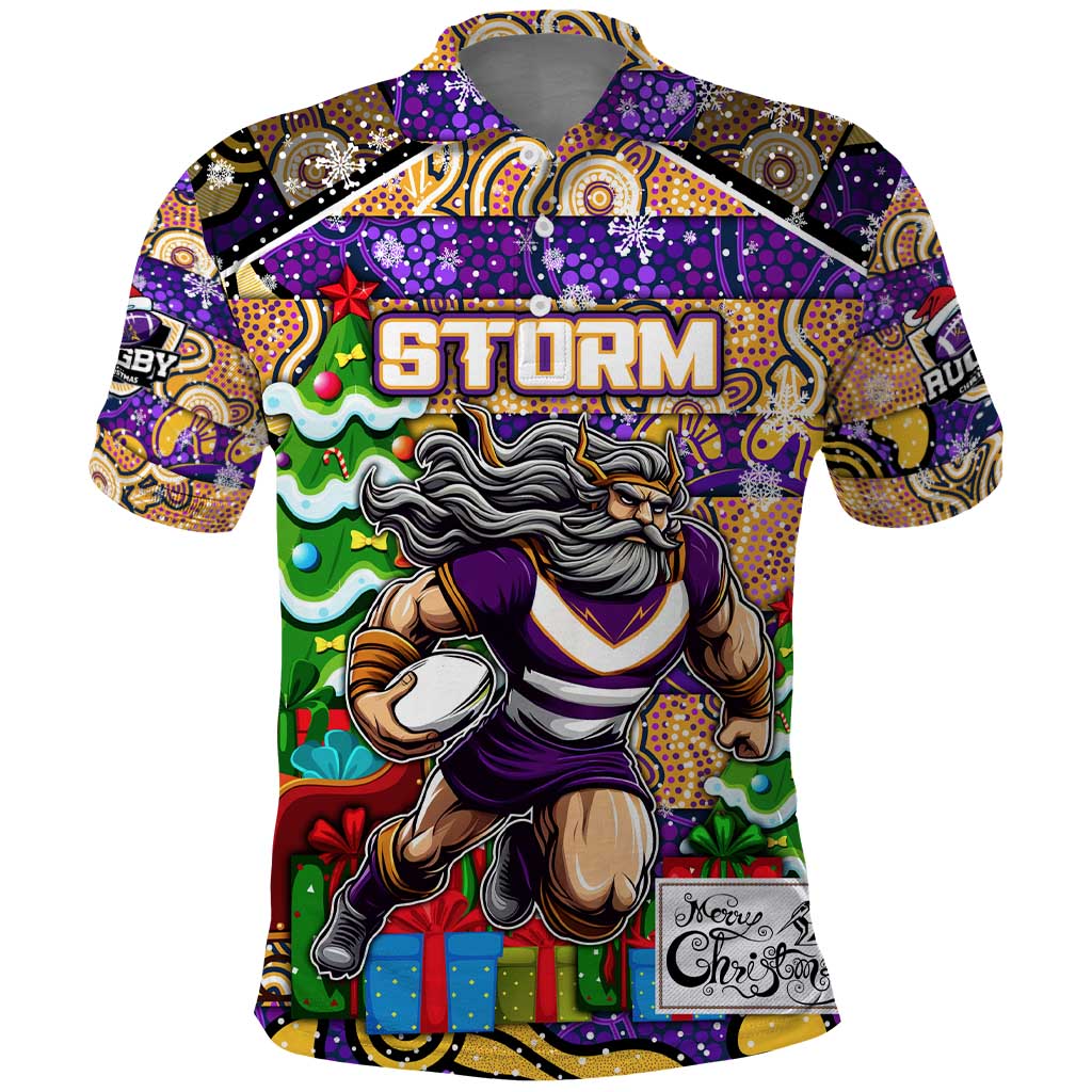 Custom Storm Rugby Merry Christmas Polo Shirt Indigenous Australian Art