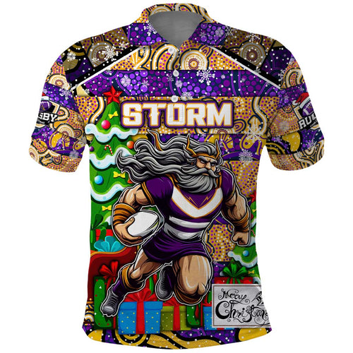 Custom Storm Rugby Merry Christmas Polo Shirt Indigenous Australian Art