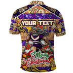 Custom Storm Rugby Merry Christmas Polo Shirt Indigenous Australian Art