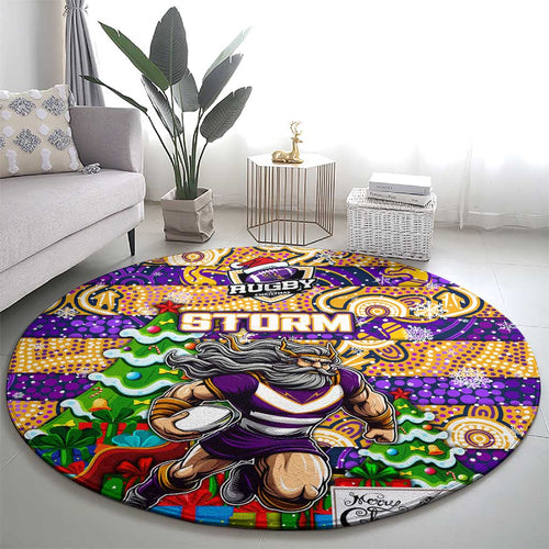 Storm Rugby Merry Christmas Round Carpet Indigenous Australian Art