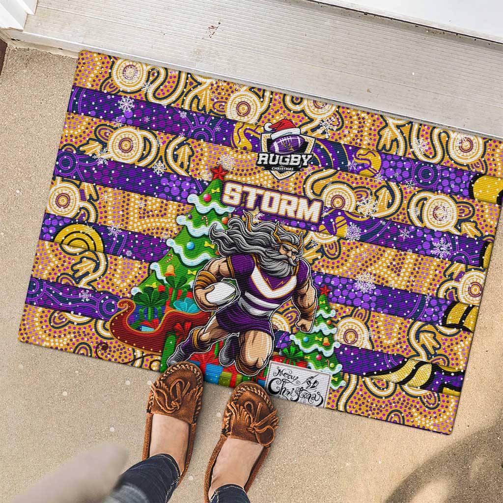 Storm Rugby Merry Christmas Rubber Doormat Indigenous Australian Art