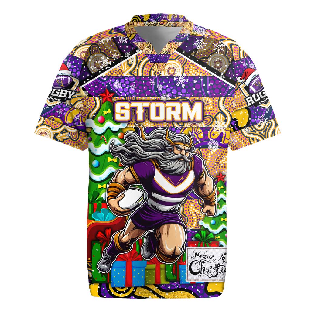 Custom Storm Rugby Merry Christmas Rugby Jersey Indigenous Australian Art