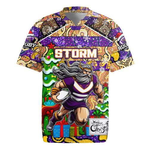 Custom Storm Rugby Merry Christmas Rugby Jersey Indigenous Australian Art