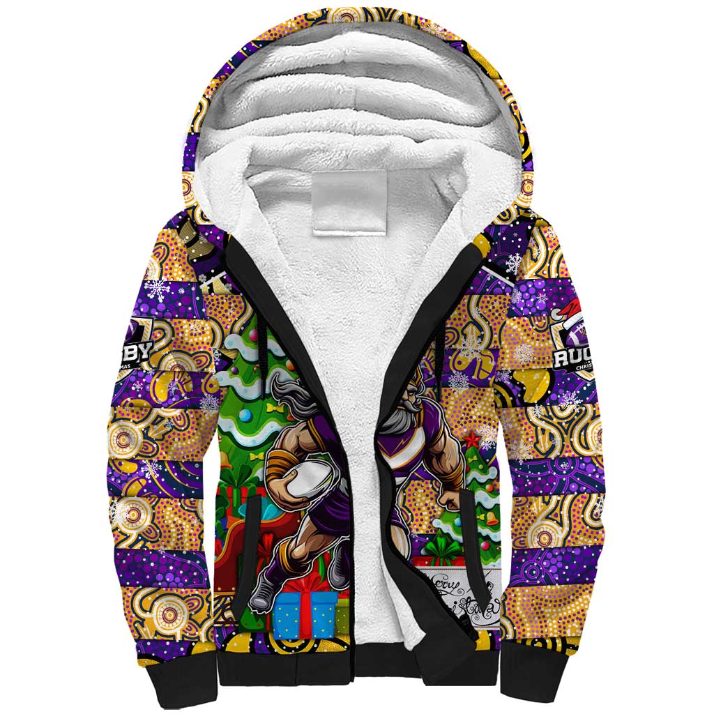 Custom Storm Rugby Merry Christmas Sherpa Hoodie Indigenous Australian Art