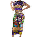 Custom Storm Rugby Merry Christmas Short Sleeve Bodycon Dress Indigenous Australian Art
