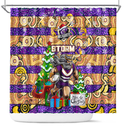 Storm Rugby Merry Christmas Shower Curtain Indigenous Australian Art