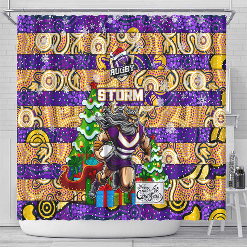 Storm Rugby Merry Christmas Shower Curtain Indigenous Australian Art