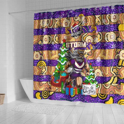 Storm Rugby Merry Christmas Shower Curtain Indigenous Australian Art