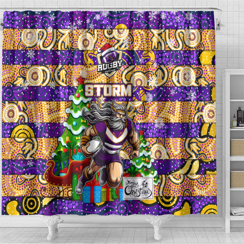 Storm Rugby Merry Christmas Shower Curtain Indigenous Australian Art