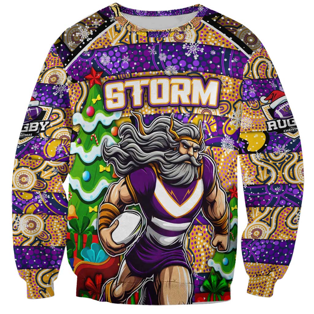 Custom Storm Rugby Merry Christmas Sweatshirt Indigenous Australian Art