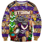 Custom Storm Rugby Merry Christmas Sweatshirt Indigenous Australian Art