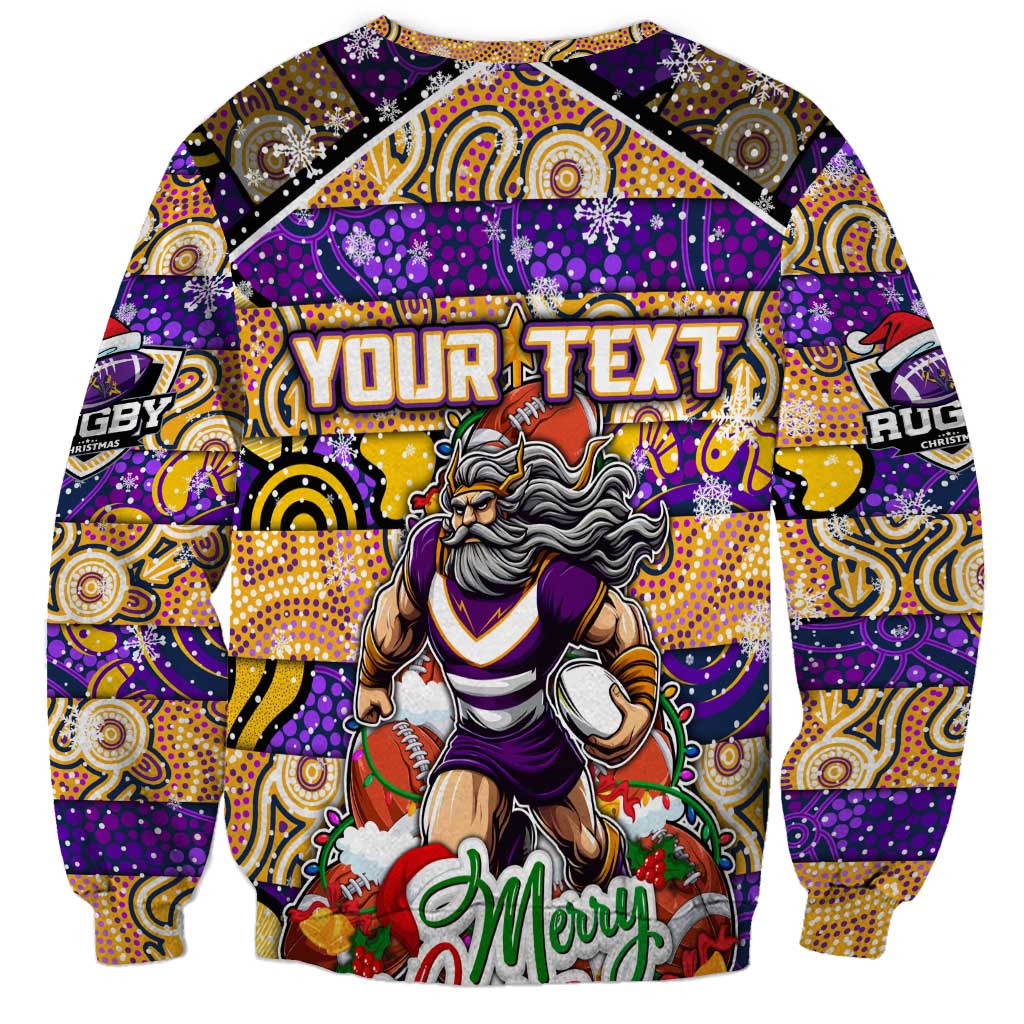 Custom Storm Rugby Merry Christmas Sweatshirt Indigenous Australian Art