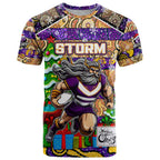 Custom Storm Rugby Merry Christmas T Shirt Indigenous Australian Art