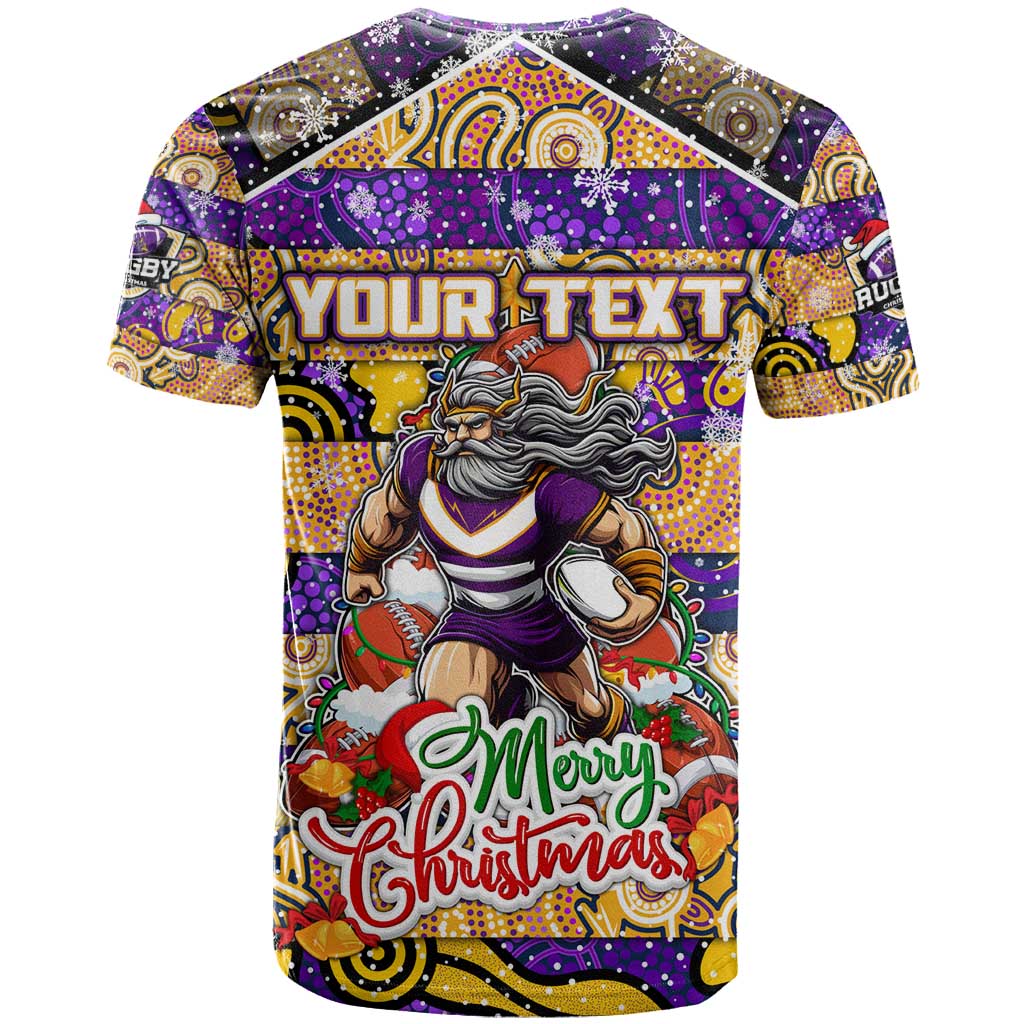 Custom Storm Rugby Merry Christmas T Shirt Indigenous Australian Art