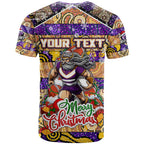 Custom Storm Rugby Merry Christmas T Shirt Indigenous Australian Art