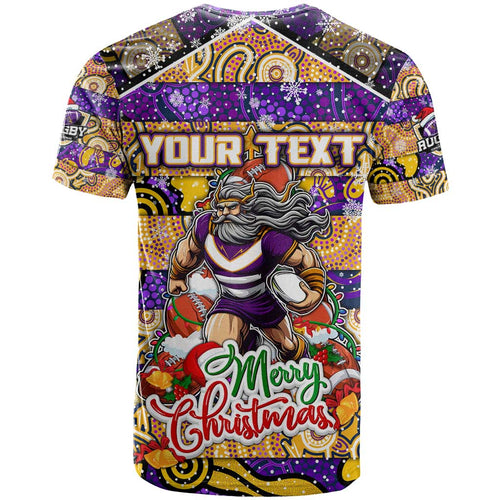 Custom Storm Rugby Merry Christmas T Shirt Indigenous Australian Art