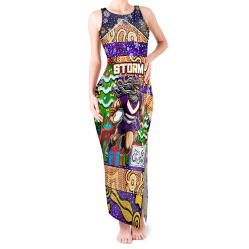 Custom Storm Rugby Merry Christmas Tank Maxi Dress Indigenous Australian Art