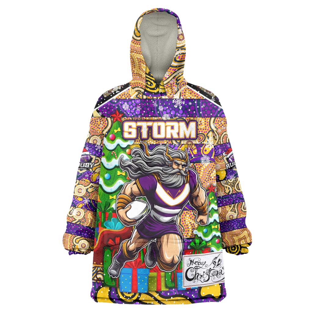 Custom Storm Rugby Merry Christmas Wearable Blanket Hoodie Indigenous Australian Art