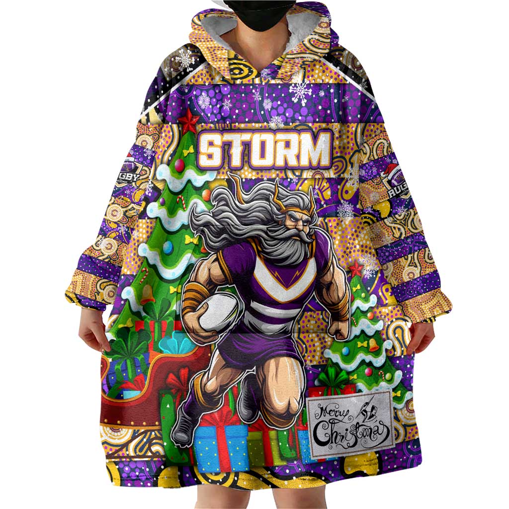 Custom Storm Rugby Merry Christmas Wearable Blanket Hoodie Indigenous Australian Art