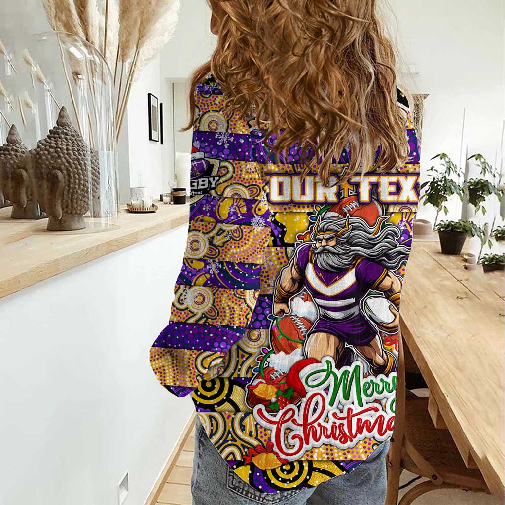 Custom Storm Rugby Merry Christmas Women Casual Shirt Indigenous Australian Art