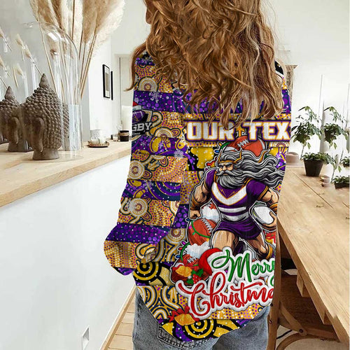 Custom Storm Rugby Merry Christmas Women Casual Shirt Indigenous Australian Art