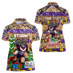 Custom Storm Rugby Merry Christmas Women Polo Shirt Indigenous Australian Art